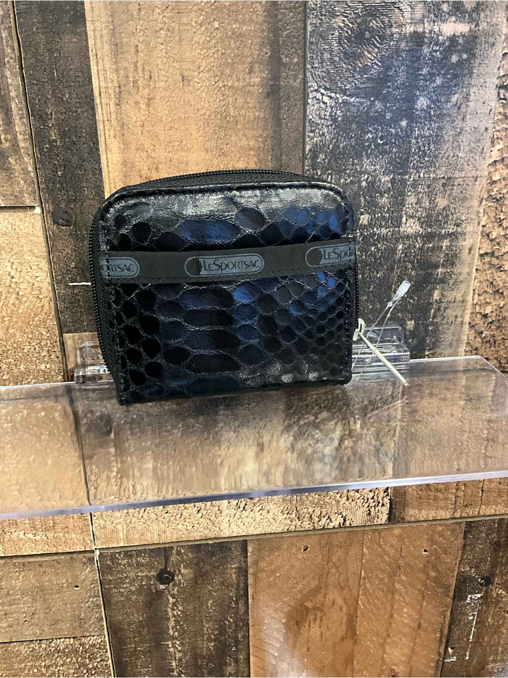LeSportsac Black Snake-Embossed Zip Wallet